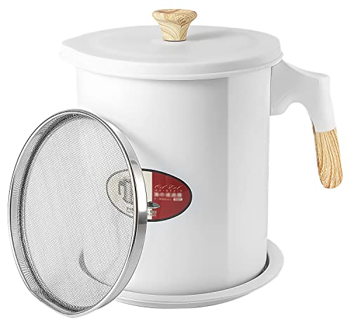 Bacon Grease Container with Fine Mesh Strainer 19 L  64 oz Refined Iron Cooking Oil Can with Lid and Removable a Tray EasyGrip Handle Suitable for Kitchen Fat Separator and Storage