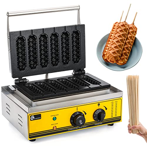 CGOLDENWALL New CommercialHome Corn Hot Dog Waffle Maker Machine 1550W 6Pcs French Muffin Irons Nonstick Stainless Steel Waffle Stick Maker 50300 ℃ Temp Control 110V (UpgradeYellow)