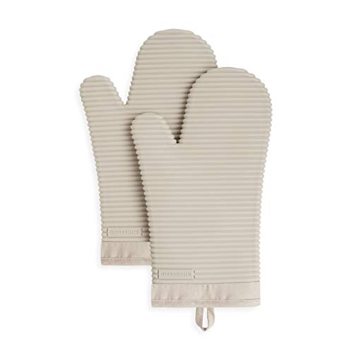 KitchenAid Ribbed Soft Silicone Oven Mitt Set 7x13 Milkshake 2 Count