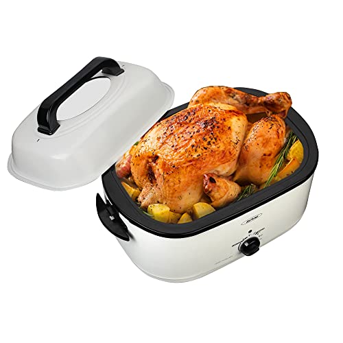 Roaster Oven 24 Quart Electric Roaster Oven Turkey Roaster Oven Buffet with SelfBasting Lid Removable Pan CoolTouch Handles Stainless Steel White