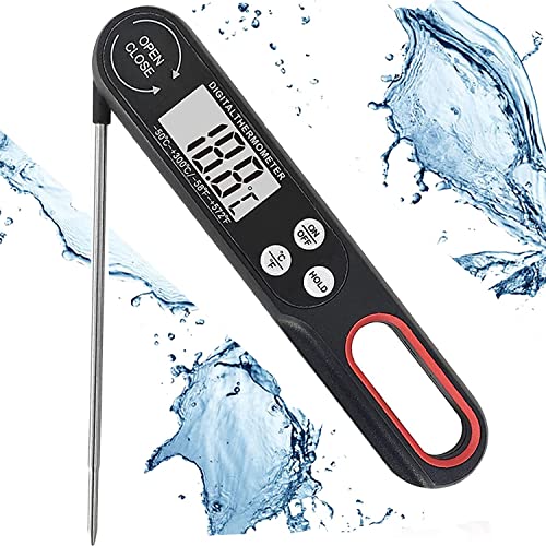 Waterproof Digital Instant Read Meat Thermometer Amzrun Large LED Display 433 Folding Probe for Kitchen Food Cooking Baking BBQ Grilling Roast Turkey Milk Coffee Beef Liquids Air Fryer