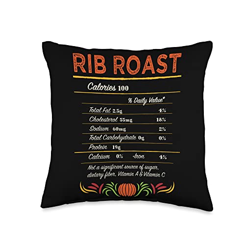 Witty Turkey Day Roast Beef Food Dinner Party Rib Roast Nutrition Facts Funny Thanksgiving Humor Throw Pillow 16x16 Multicolor