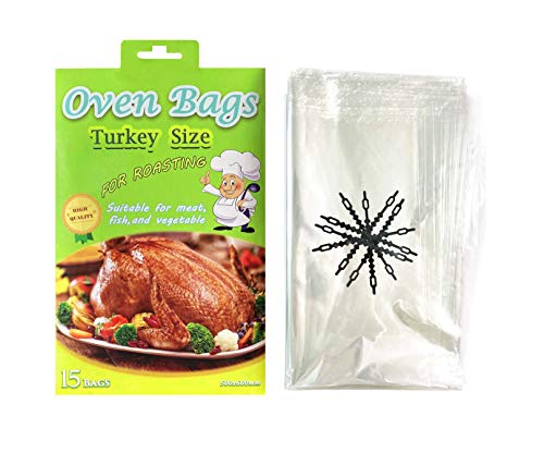 15 Counts Large Turkey Bags Oven Bags for CookingMeat Roasting Bags Safe for Meats Turkey Fish Vegetables  20×24 IN (1 PACK)