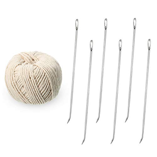 7 Pieces Poultry Lacing Kit Turkey Lacer 7 Inch Roasting Supplies Meat Trussing Needle Stainless Steel Pin and Twine Cooking Twine for Trussing Tying Poultry Meat Pig Roasting Turkey