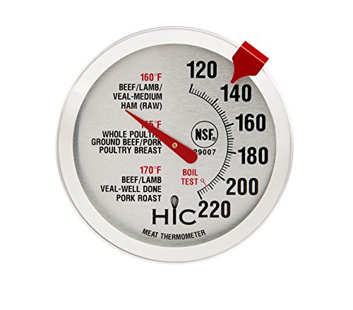 HIC Roasting Meat Poultry Ham Turkey Grill Thermometer Oven Safe Large 2Inch EasyRead Face Stainless Steel Stem and Housing