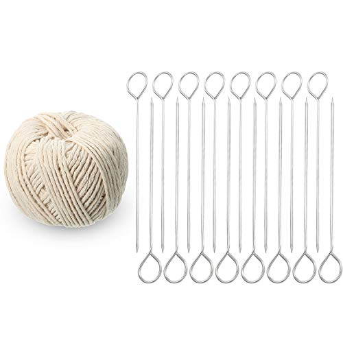 WILLBOND 17 Pieces Poultry Lacing Kit 6 Inch Turkey Lacers Meat Roasting Trussing Needles Barbecue Skewers Cooking Twine Cooking String for Turkey Poultry Grilling Supplies