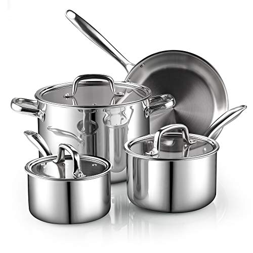 Cook N Home 7Piece TriPly Clad Stainless Steel Cookware Set Silver2644