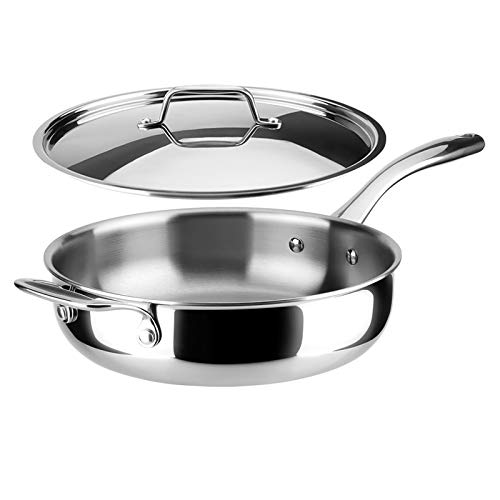 Duxtop WholeClad TriPly Stainless Steel Saute Pan with Lid 3 Quart Kitchen Induction Cookware