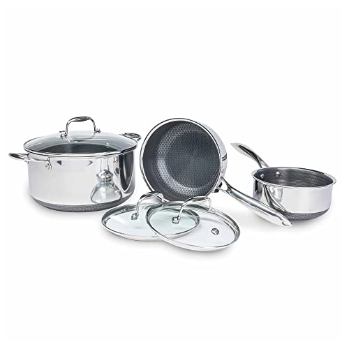 HexClad 6Piece Hybrid Cookware Set  2 3 and 8 Qt Pot Set with 3 Glass Lids StayCool Handle Nonstick  PFOA Free Dishwasher Oven Safe Works with Induction Ceramic Electric and Gas Cooktops