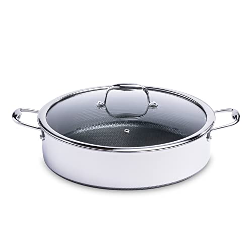 HexClad 7 Quart Hybrid Deep Sauté Pan Fryer With Lid  Multipurpose Large NonStick Stock Pot Pan Easy to Clean Dishwasher  Oven Safe  Perfect for Deep Frying Braising and Poaching