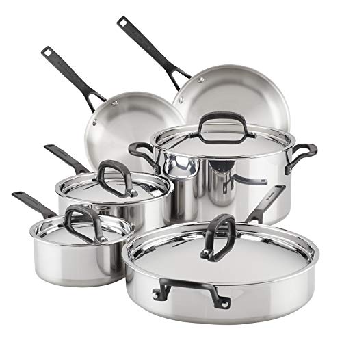 KitchenAid 5Ply Clad Stainless Steel Cookware Pots and Pans Set 10 Piece Polished Stainless