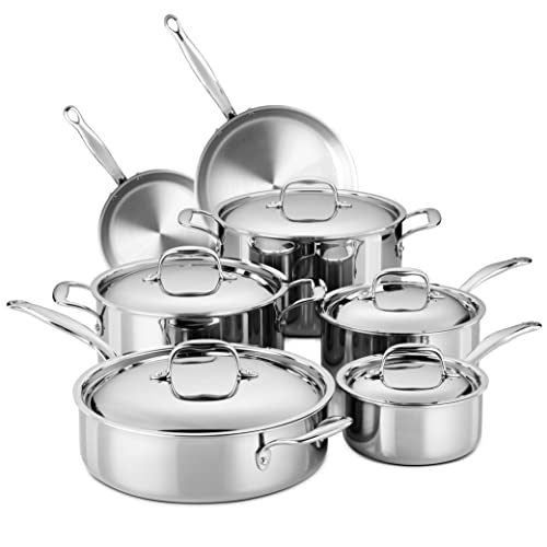 Legend Cookware 3Ply Stainless Steel 12Piece Set  MultiPly SuperStainless Professional Home Chef Grade Clad Pots  Pans Sets  All Surface Induction  Oven Safe  Premium Gifts for Men  Women