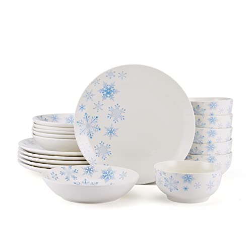 Winter Snowflakes 18pc Dinnerware Set Serv for 6 16pc Multi Color Textured Casual Round 18 Piece Handmade