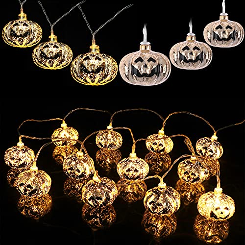 Halloween String Light 98 Feet 20 LED Silver Plating Pumpkin Lights Battery Powered Cute Pumpkin String Lights Halloween Pumpkin String Lights for Holiday Festival Decor 2 Modes SteadyFlickering