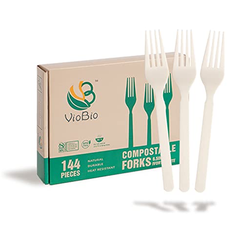 144 Count 100 Compostable ForksVioBio Disposable CPLA Forks 65 in EcoFriendly Cornstarch Cutlery Heat Resistant Heavyweight Forks for Parties Catering Services Gatherings Picnic Camping
