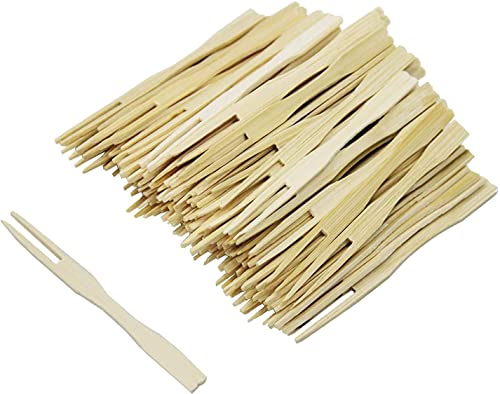 200 Pack Bamboo Forks BetterJonny Disposable Cutlery Forks Two Prongs Skewers Blunt End Toothpicks Mini Cocktail Tasting Forks Fruit Food Picks for Party Banquet Buffet Catering and Daily Life