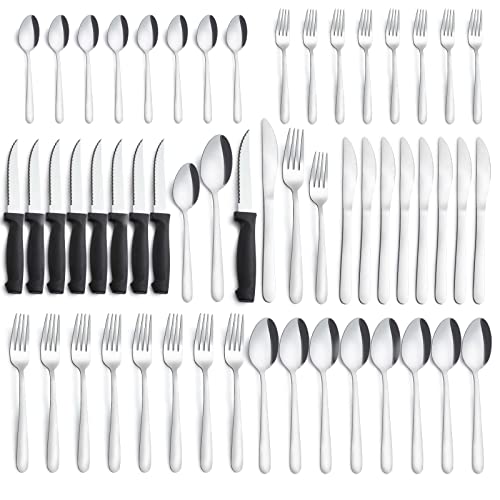 48 Pieces Silverware Set Pleafind Cutlery Set for 8 Flatware Sets with Steak Knives Food Grade Stainless Steel Tableware Set Use for Home Kitchen Restaurant Hotel Dishwasher Safe Mirror Polished