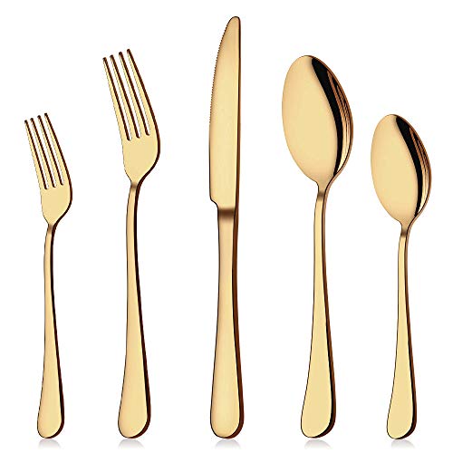 Gold Silverware Set 20Piece Flatware Set Aisoso Stainless Steel Cutlery Kitchen Utensil Set Tableware Service for 4