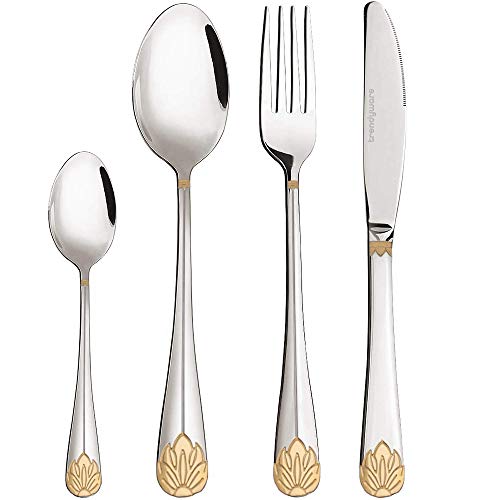Silverware Set Limited Edition  24 Piece Family Dinnerware Set  Flatware Set for 6  Silver Tableware Set wGold Accents  Great for Family Gatherings  Daily Use  Spoons Knives Teaspoons Forks