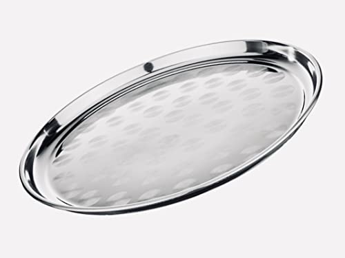 12 Stainless Steel Round Tray with Swirl Pattern Serving  Display Tray with Narrow Rim by Tezzorio