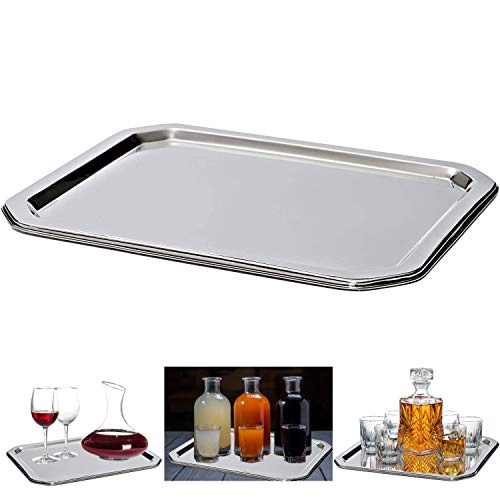 Bezrat Stainless Steel Food Serving Tray  Rectangular Decorative Mirrored Serveware Platter  Medium (15 x 12)