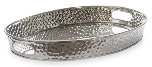 Monarch Abode Hand Hammered Oval Stainless Steel Decorative Serving Tray Nickel