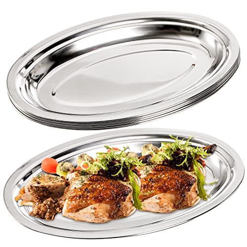 Suwimut 6 Pack Stainless Steel Oval Serving Platter Large Sizzling Platter Serving Tray Serving Plate for Fish Dessert Meat 14Inch by 87Inch Silver