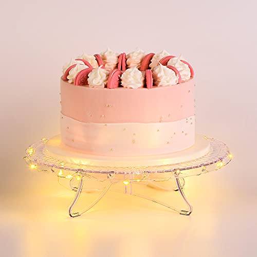 NWK 12inch Lighted Clear Cake Stand Plate Holder with String Lights Fit for 6inch 8 inch 10 inch 12 inch Cakes for Wedding Birthday Autumn Halloween Party