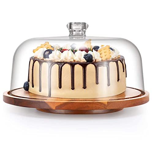 Rotating Cake Stand with DomeWood Cake Stand with Turntable BaseCake Display Server Tray for KitchenBirthday PartiesWeddingsBaking GiftsWood Cake Lazy Susan with Acrylic Lid