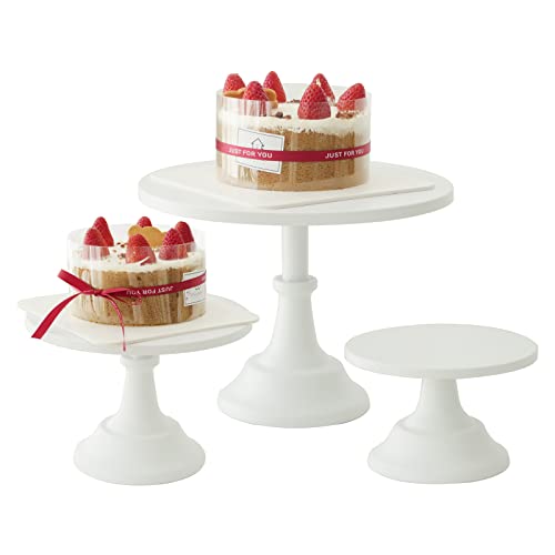 Set of 3 Pieces Cake Stands Iron Cake Holder Dessert Display Plate Serving Tray for Baby Shower Wedding Birthday Party (White)