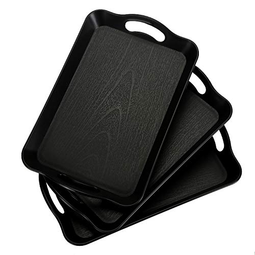 Cedilis 3 Pack Black Serving Trays with Handles16 x 11IN Rectangular Non Skid MultiPurpose Plastic Tray for Restaurant Parties Coffee Table Kitchen