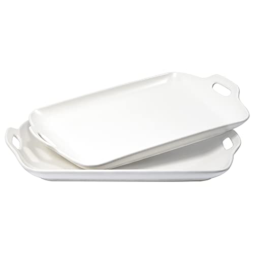 AQUIVER 14 Extra Large Serving Tray with Handles Matte Porcelain Serving Platter Party Serving Plates for Cupcakes Fruits Snacks Dessert Chips  Set of 2