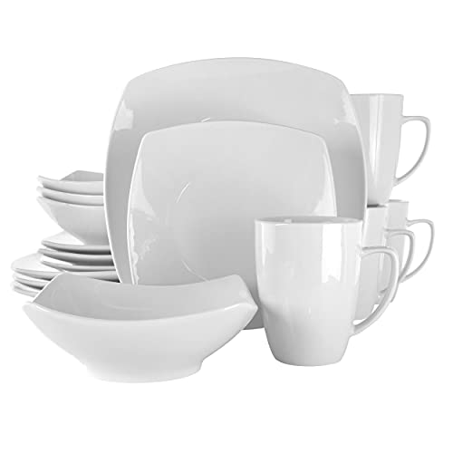 Elama Service for Four 16 Piece Porcelain Dinnerware Set WhiteSquare 1