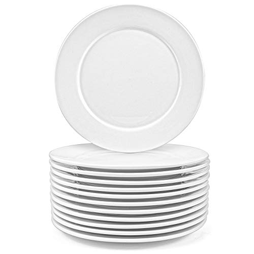 Foraineam 12 Pieces 8 Inch Round Porcelain Salad Plates Dessert Plate Set White Dinnerware Dish Serving Plates