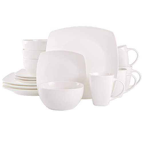 Gibson Soho Lounge Square Porcelain Dinnerware Set Service for 4 (16pc) White