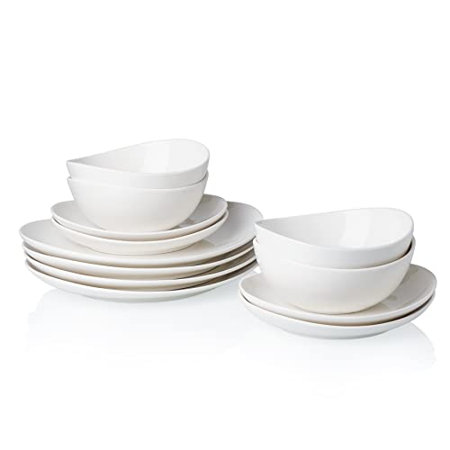 Sweese 198401 Porcelain Dinnerware Set 12Piece Service for 4 White