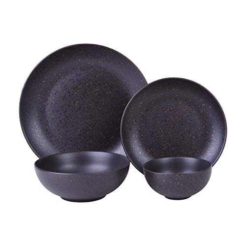 Sango Lavastone 16Piece Stoneware Dinnerware Set with Round Plates and Bowls Black
