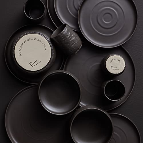 Stone Lain Detail Stoneware Dinnerware Set 16Piece Service for 4 Black