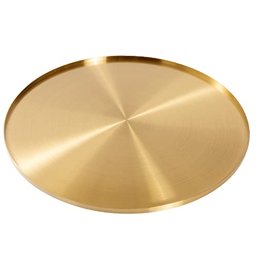 14 Inch Light Gold Round Metal Decorative Tray Mirror Finish Golden Serving Tray Platter with 04Lip Brass Circle Table Tray Cute Bar Tray Accent Dresser Perfume Bottle Tray for Display Exxacttorch