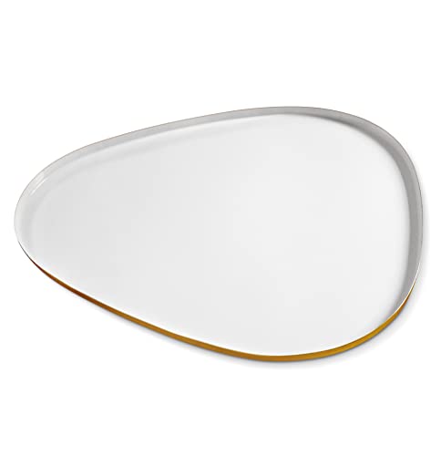 Allegorie Decorative Tray  Stylish Vanity Organizer or Catchall Valet Display  Gold Metal Serving Tray for Coffee Table Ottoman Bar Liquor or Cocktails 16 x 125 inches (White)