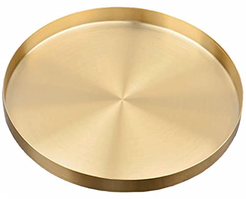 Large Round Gold Serving Tray 30CM12 Inch Decorative Vanity Tray Jewelry Makeup Organizer Bar Tray Serving Tray for Coffee Tea Drinks Candle Wine Tableware Perfume Room Decor