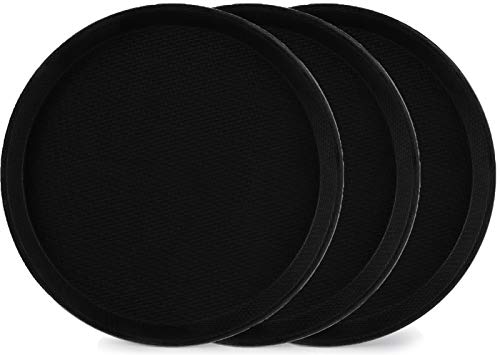TOPZEA 3 Pack Restaurant Serving Trays 11 Food Serving Tray Round Fiberglass Tray Non Slip Food Service Trays Platters for Restaurant Parties Breakfast Cafe Bar Black