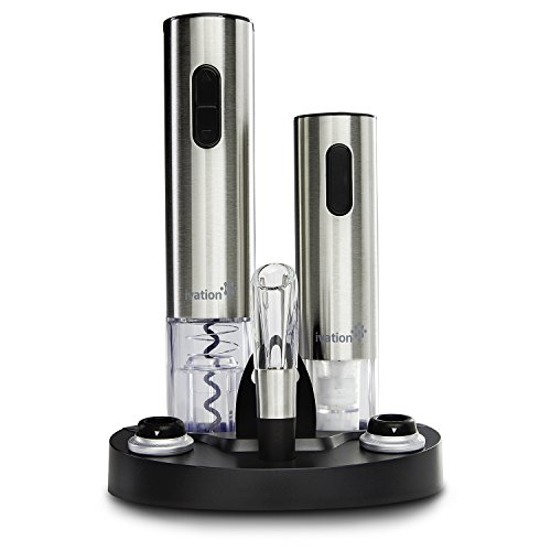 Ivation Wine Gift Set Includes Stainless Steel Electric Wine Bottle Opener Wine Aerator Electric Vacuum Wine Preserver 2 Bottle Stoppers Foil Cutter  LED Charging Base