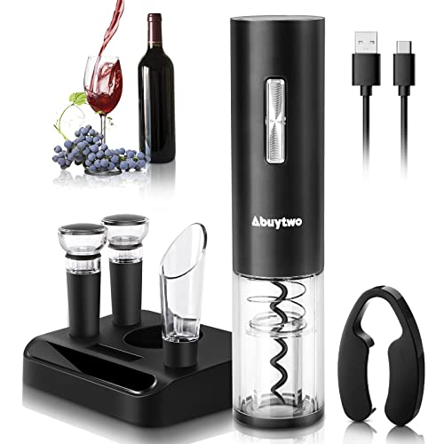 Abuytwo Electric Wine Opener Set Automatic Corkscrew Remover Oneclick Rechargeable Wine Bottle Opener Kit with Foil Cutter Pourer Aerator Vacuum Stoppers for Wine Lovers Gift Christmas Home Party