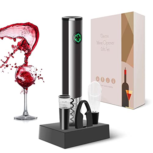 Electric Wine OpenerCordless Wine Bottle Opener Kit with Rechargeable Charging Base Charging Line Pourer Foil Cutter Vacuum Pumping Stopper for Wine Lovers Gift