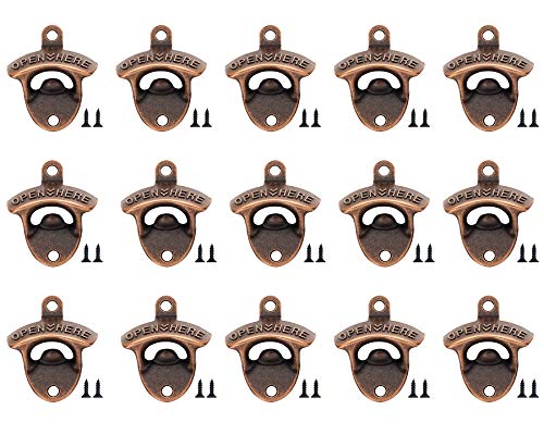 15pcs Latest Wall Mounted Bottle Openers for Vintage Rustic Bar or Restaurant Vintage Rustic Bar or Restaurant Vintage Beer Bottle Opener Suitable for Bars KTV Hotels Homes(Red copper 15)