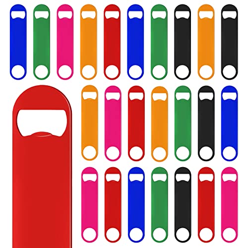 Set of 24 Stainless Steel Flat Beer Bottle Opener Funny Bartender Bar Keys Heavy Duty 7 Inches Beer Openers for Men Women Kitchen Restaurant Party Supplies Orange Pink Red Blue Green Black