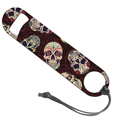 TRCENDE Sugar Skull Bottle Opener Dia De Los Muertos Day of the Dead Tattoo Stainless Steel Bottle Opener Flat Bartender Speed Bar Bottle Opener Bar Key for Bartenders