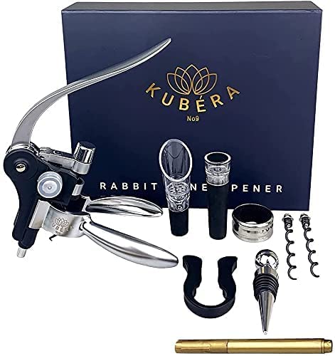 KUBERA Wine Opener Corkscrew Set  Wine Bottle Opener Kit with Foil Cutter Wine Stopper Extra Spiral Screw Wine Aerator  Screwpull Levers  Rabbit Wine Openers  Wine Accessories Gift Set