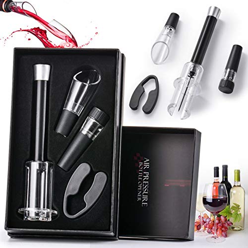 Wine Bottle Opener Air Pressure Wine Cork Remover Pump Wine Opener Wine Pump Wine Accessory Tool Handheld Wine Bottle Opener with Wine PourerFoil Cutter and Vacuum Stopper(Gift Box)